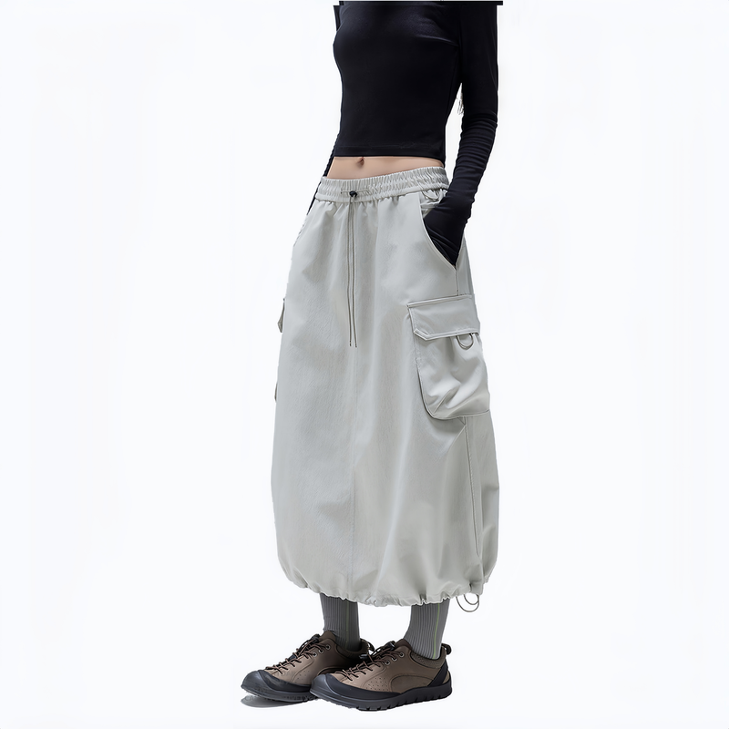 Versatile water-repellent cargo skirt - light gray cargo long skirt on women, for camping and outdoor weekends