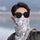 Cooling full wrap neck face mask for sun - white camo full wrap upf50 face mask on men with sunglasses, worn front view