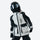 Kids snowboard jacket bibs and pants combo - white black kids jacket, on-model back view, for snow play and winter commute