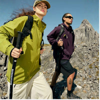 
                  
                    UPF50 coolmax crinkled sun protection jacket - olive and purple coolmax sun jacket on couple, for cycling and commuting
                  
                