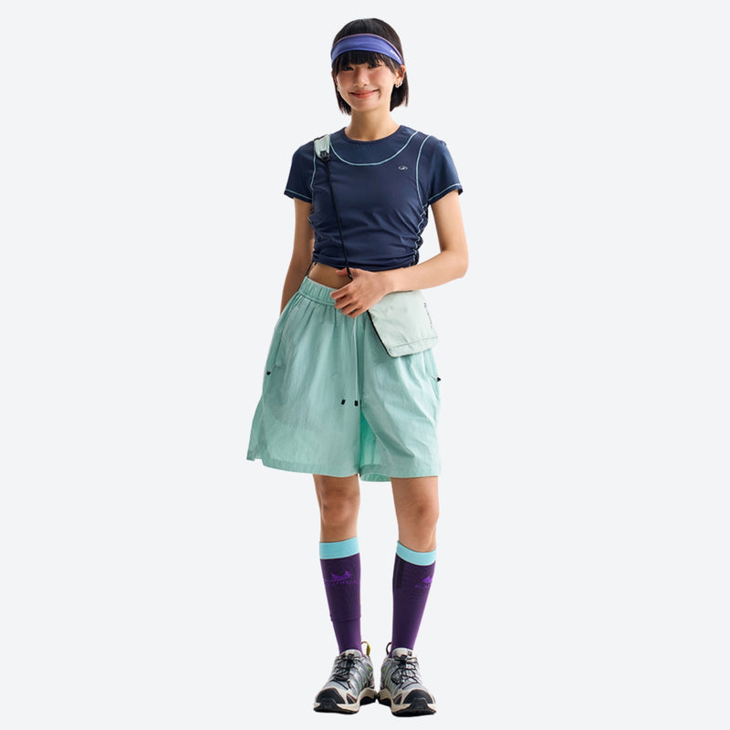 Water-repellent nylon shorts for outdoor - mint green quick-dry shorts with waist pouch, for cycling and outdoor weekends