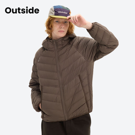 Warm reversible goose down jacket with hood - brown 90 goose down reversible jacket on men with cap