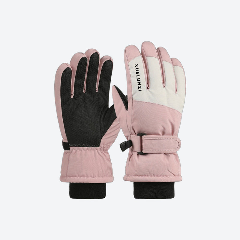Kids' snow gloves with arctic fleece lining - kids snow gloves pair, pink pair view, for resort ski days