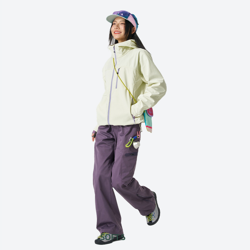 Unisex fleece-lined softshell snowboard jacket - cream yellow softshell jacket, for powder days and winter commute