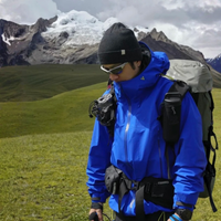 
                  
                    Men's waterproof mountain shell with slash pockets - blue hardshell jacket, for alpine hiking and travel
                  
                