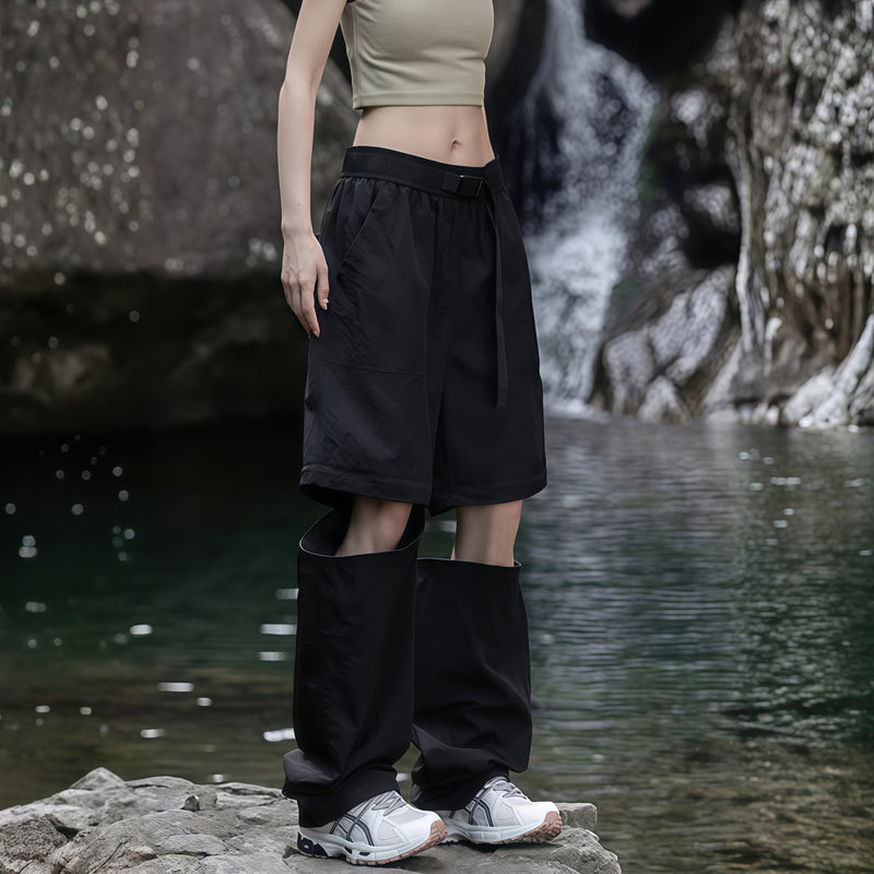 Women's breathable convertible pants with zip legs - black zip-off hiking pants with olive top