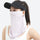 Cooling ice-silk face mask with detachable brim look - lavender ice-silk face mask with brim on women, worn front view