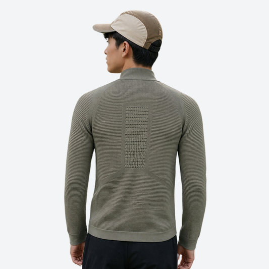 Lightweight moisture-wicking full-zip baselayer - olive 3D channel full-zip baselayer on men, for cycling and commuting