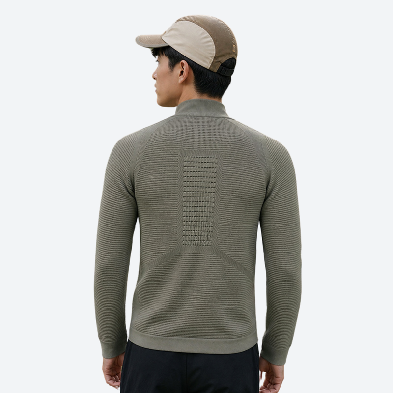 Lightweight moisture-wicking full-zip baselayer - olive 3D channel full-zip baselayer on men, for cycling and commuting