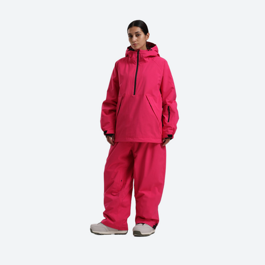Women's 2-layer snowboard jacket and pants - rose pink anorak jacket and pants set, for powder days and winter commute