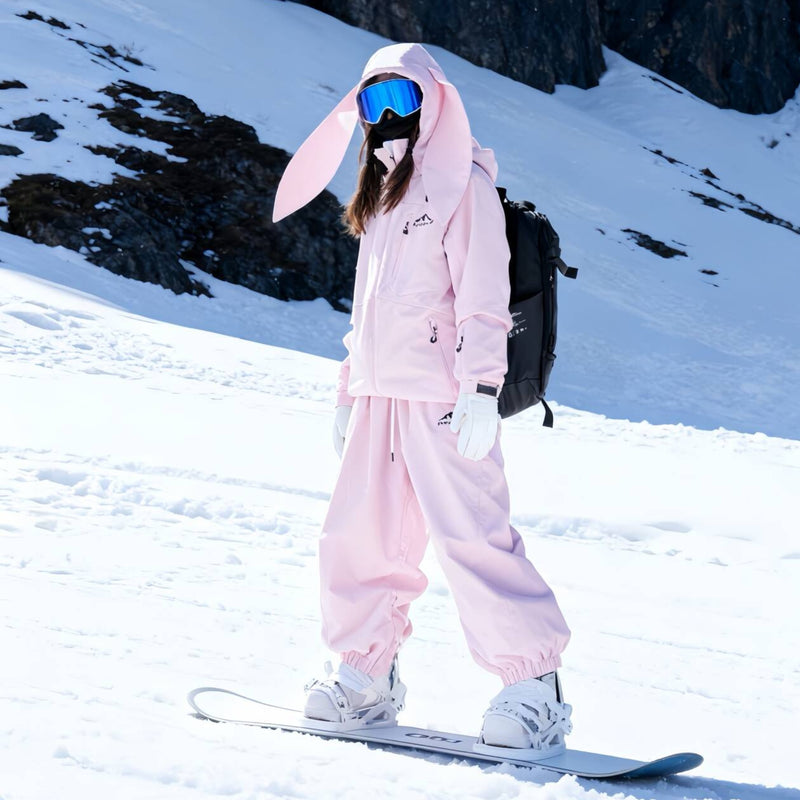 Women's 2-layer snowboard jacket and bibs - light pink jacket with light pink pants, for resort and street wear
