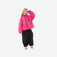 
                  
                    Youth 3-layer ski suit with bib pants - magenta jacket with black pants, for youth snow play and sledding
                  
                