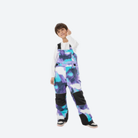 
                  
                    Kids breathable snowboard jacket and bib pants set - purple teal camo print bib pants, for cold-weather winter outdoor fun
                  
                