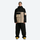 Women's waterproof 2L snow jacket and pants - black and tan colorblock jacket with black pants, on-model full-body front view