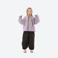 
                  
                    Youth 3-layer ski suit with bib pants - lavender jacket with black pants, for youth snow play and sledding
                  
                
