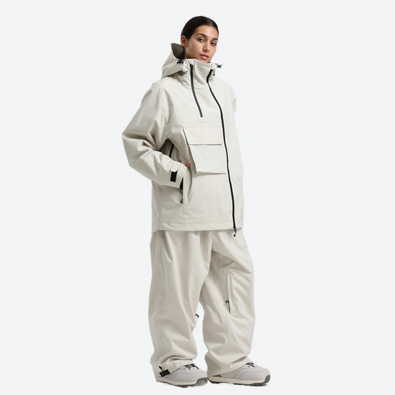 Women's waterproof 2L snow jacket and pants - cream jacket with cream pants, for cold-weather winter sports