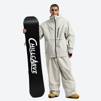 
                  
                    Men's breathable ski jacket with chest zip pockets - white jacket with white pants, for skiing and snowboarding
                  
                
