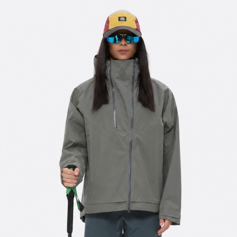 Women's hardshell snowboard jacket with taped seams - gray hardshell jacket, for cold-weather winter sports