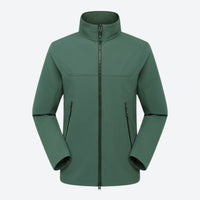 
                  
                    Men's waterproof softshell jacket - green softshell jacket, front view on mannequin, for camping and outdoor wear
                  
                