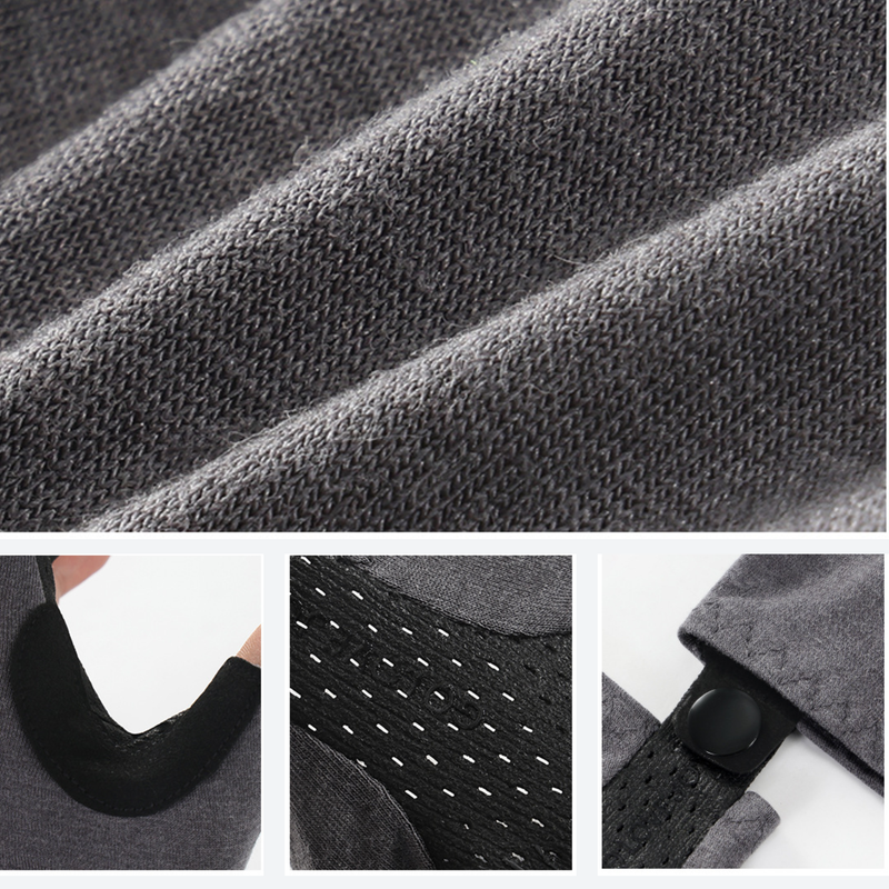 Trail gloves with touchscreen fingertips and grip palm - gray merino wool fabric, for camping and outdoor weekends