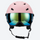 Lightweight ski helmet with integrated goggle look - matte pink snow helmet with mirror goggles, for resort ski days