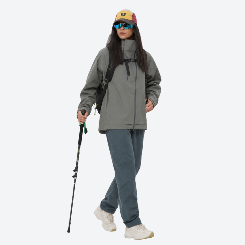 Women's waterproof 3L hardshell ski jacket - gray hardshell jacket, walking with trekking poles, for skiing and snowboarding