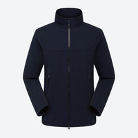 
                  
                    Men's breathable water-repellent softshell shell - navy softshell jacket, front view on mannequin, for hiking and trekking
                  
                