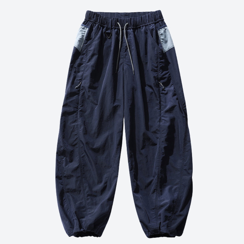 Breathable loose-fit trail pants with mesh lining - navy hiking pants, front product view, for daily outdoor wear