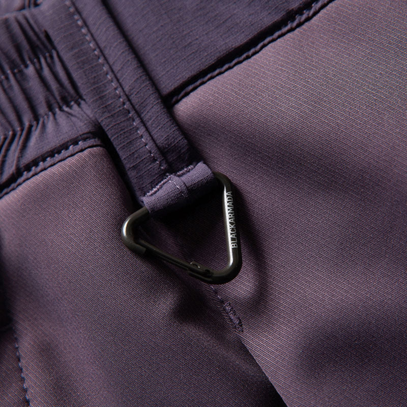 Unisex lightweight softshell outdoor pants - purple, waistband ring close-up detail, for cold-weather outdoor wear