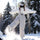 Breathable 3-layer suspender ski pants with cargo pockets - light gray bib snow pants, for powder and piste riding