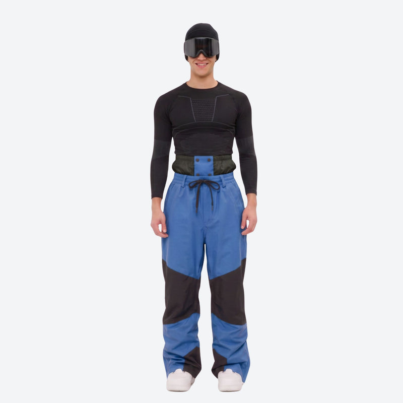 Men's waterproof 2L snow jacket and pants set - blue and black colorblock pants, for resort and backcountry days