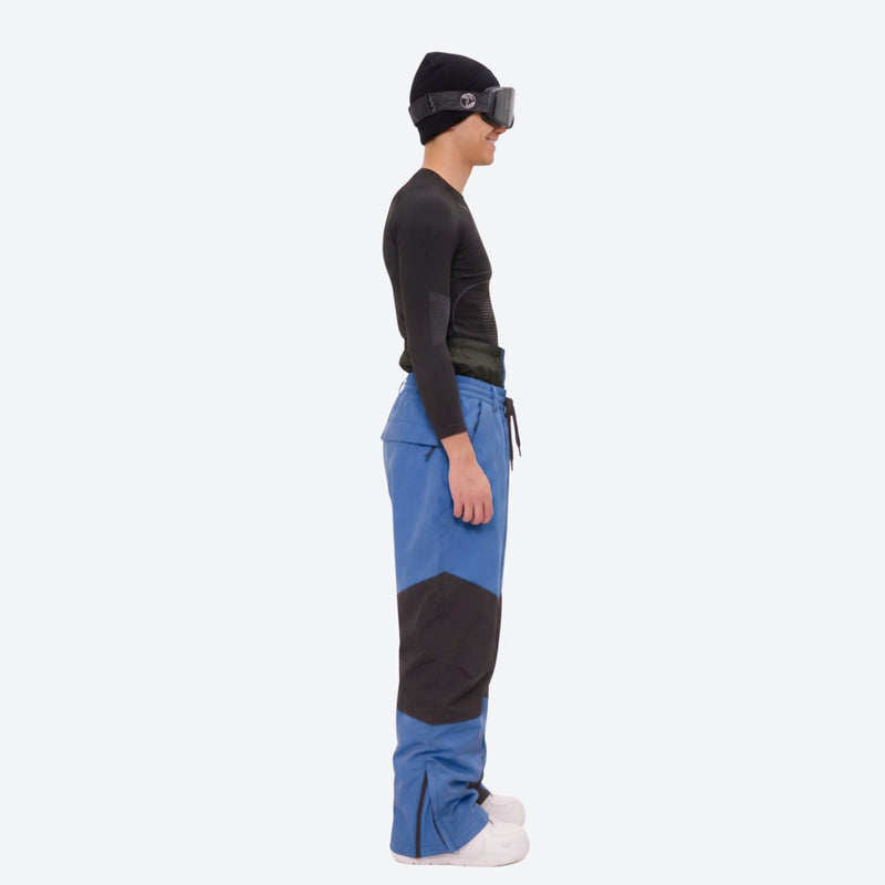 Men's breathable ski jacket and pants combo - blue and black colorblock pants, for powder and piste riding