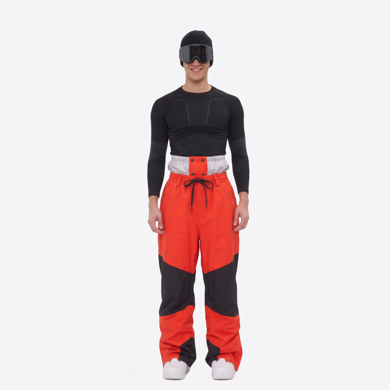 Men's breathable ski jacket and pants combo - orange and black colorblock pants, for powder and piste riding