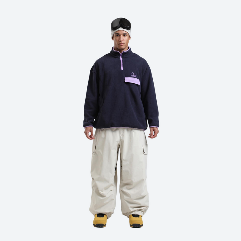 3-layer snowboard cargo pants - cream snow pants, on-model front view, for skiing and snowboarding