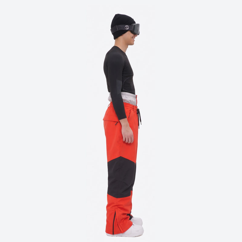 Men's colorblock snowboard jacket and pants - orange and black colorblock pants, for cold-weather winter sports
