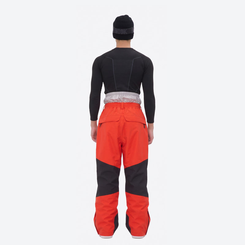 Men's waterproof 2L snow jacket and pants set - orange and black colorblock pants, for skiing and snowboarding