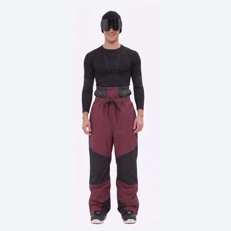 Men's breathable ski jacket and pants combo - wine and black colorblock pants, for cold-weather winter sports