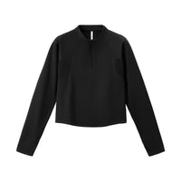
                  
                    Soft boxy fleece sweater for cold days - black boxfleece half-zip sweatshirt, flat product view, for layering in cold weather
                  
                