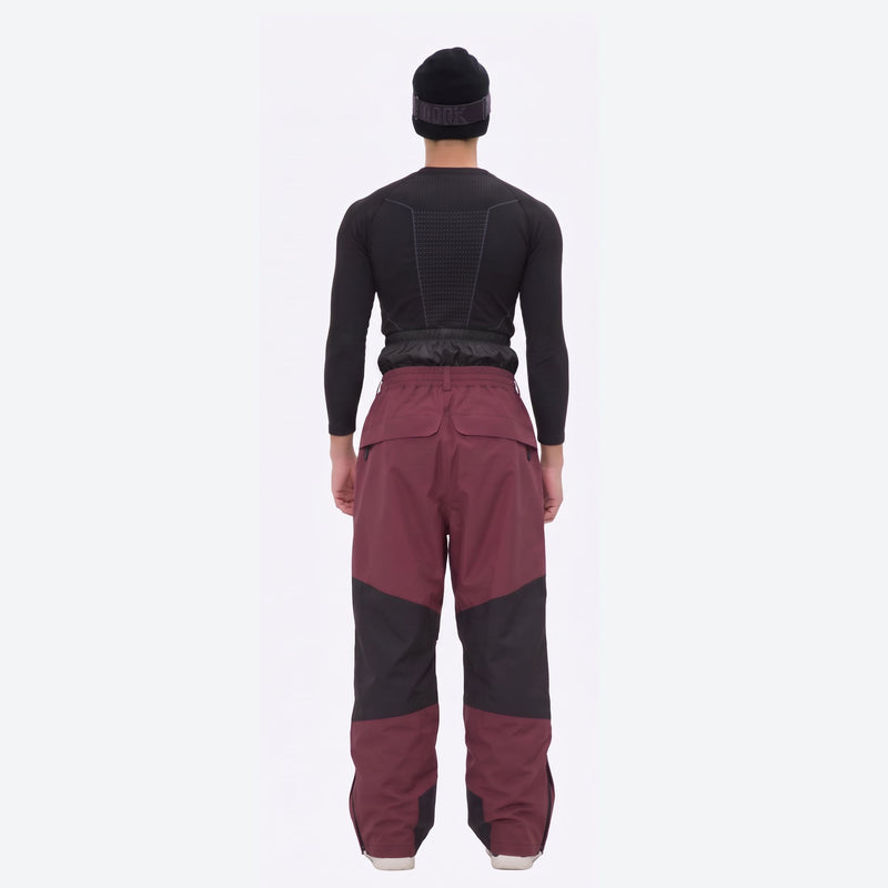 Men's waterproof 2L snow jacket and pants set - wine and black colorblock pants, for resort and backcountry days