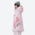 Women's waterproof 2L snow jacket and pants - pink rabbit print jacket, on-model side view, for cold-weather winter sports
