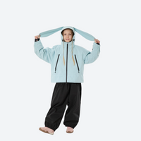 
                  
                    Kids 3L waterproof snow jacket and pants suit - ice blue jacket with black pants, for kids skiing and snowboarding
                  
                