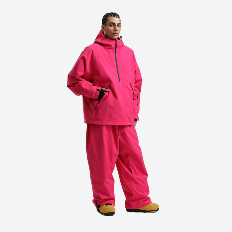 Men's waterproof 2L anorak snow jacket and pants - rose red jacket with rose red pants, for skiing and snowboarding