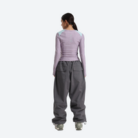 
                  
                    Women's waterproof 2L snow jacket and pants - lavender base layer top with light gray snow pants, for skiing and snowboarding
                  
                