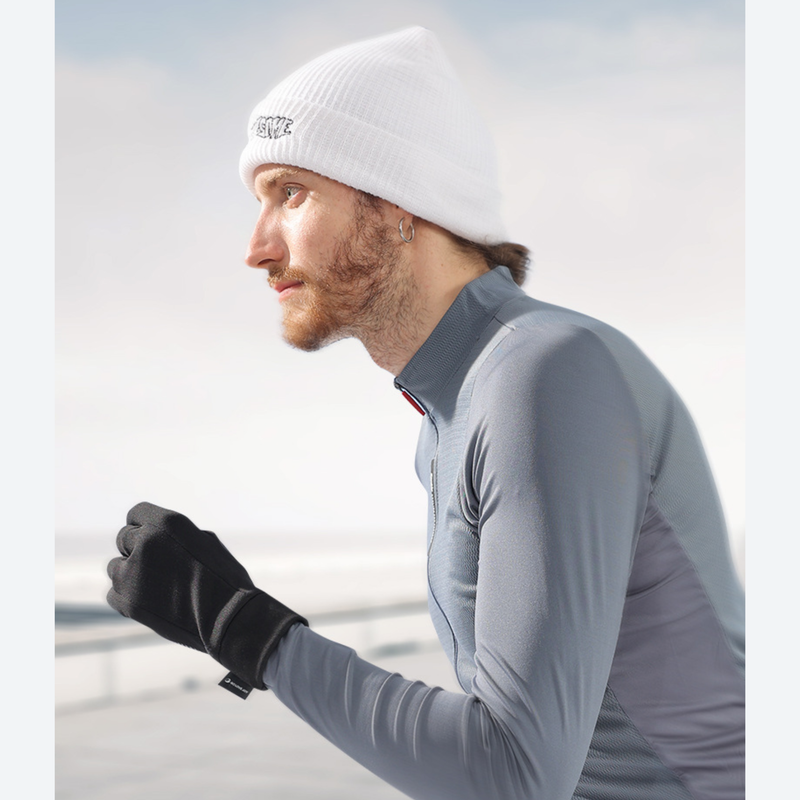 Clutch breathable touchscreen gloves with non-slip grip - black breathable gloves on men running with white cap