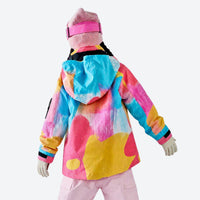 
                  
                    Kids waterproof 2L print snow anorak and pants - pink multicolor print kids anorak, for cold-weather winter sports
                  
                