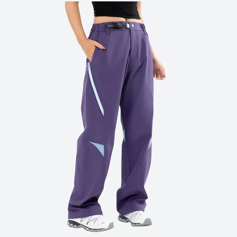 Lightweight water-repellent hiking pants with reflective prints - purple cargo hiking pants with black top