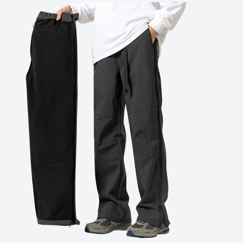 Men's 3-proof cargo pants with fleece lining - black 3-proof cargo pants with white top, for cold-weather trekking
