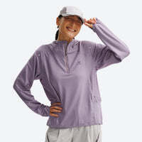 
                  
                    Breathable half-zip mid-layer with recycled fabric - lavender quick-dry lightweight half-zip mid-layer on women with cap
                  
                