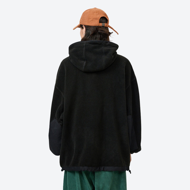 Lightweight cozy versatile mid-layer anorak - black hooded mid-layer pullover with cap, for layering in cool weather