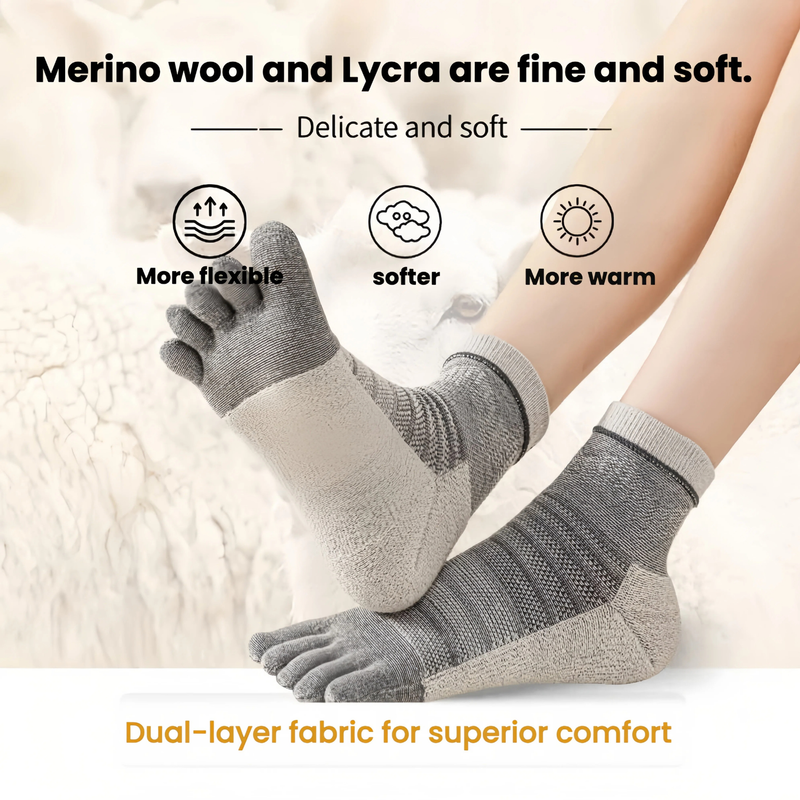 Cushioned five-toe merino wool socks - five-toe merino wool socks, for hiking and trail walking